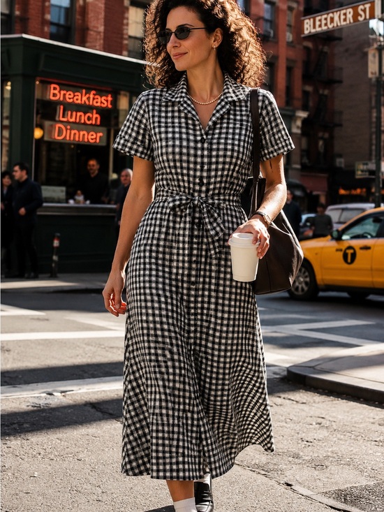 Quince Dresses & Skirts - QUINCE Black and White Linen Gingham Check Button Front Shirtwaist Dress, S